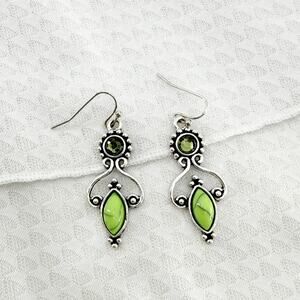 Green Pearl Earrings: Olive Crystal Dangle